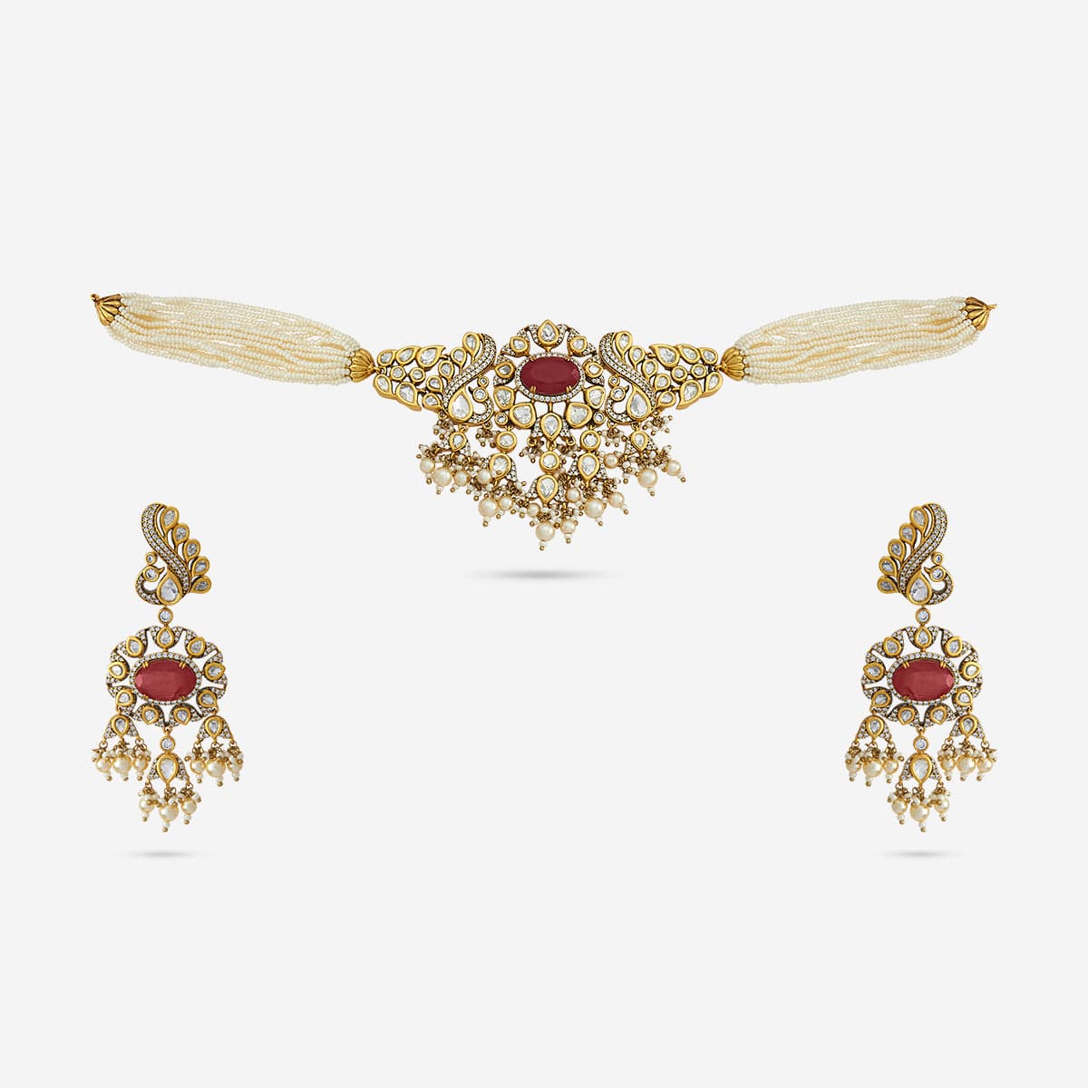 Kundan Polki Necklace Color Green Polish Victorian