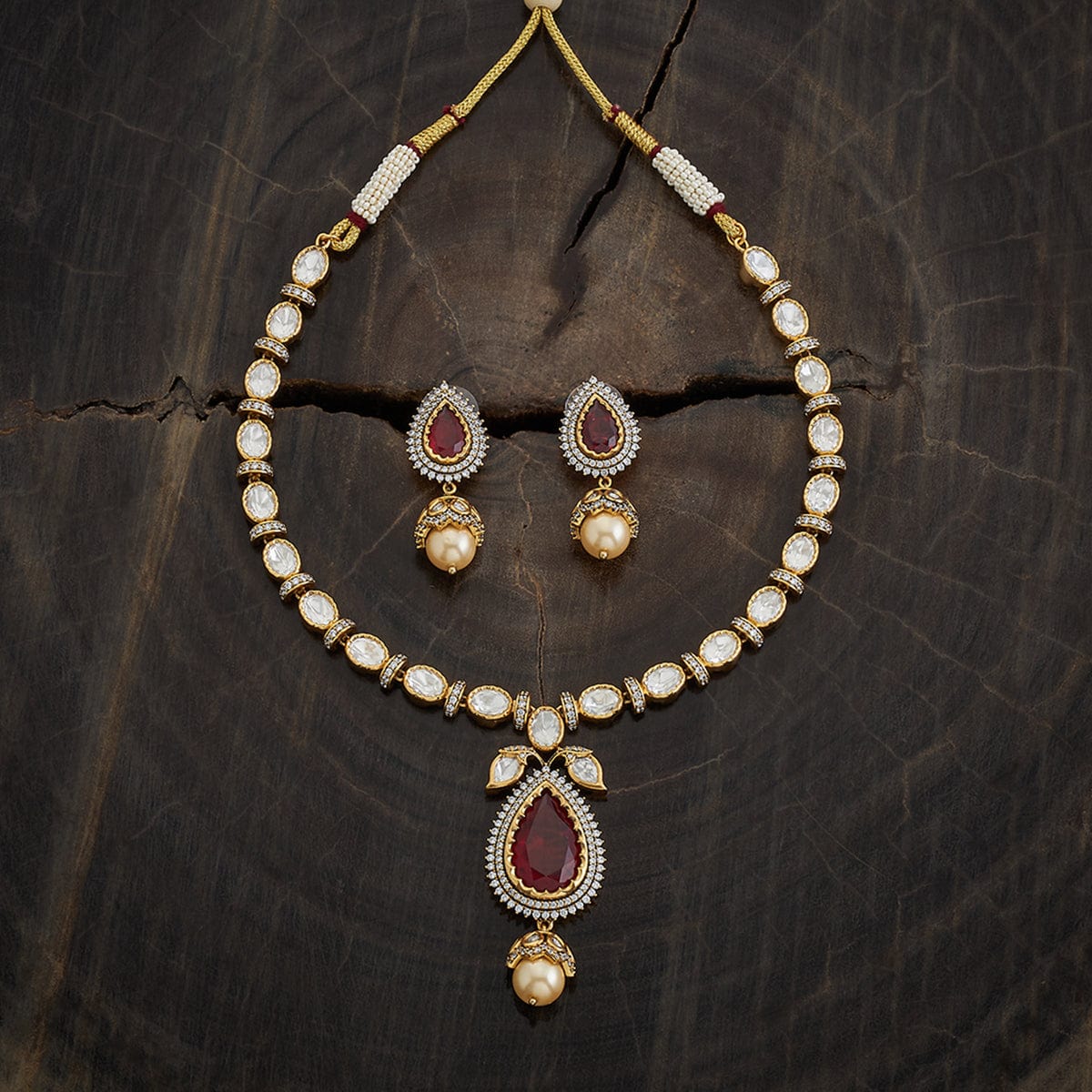 Kundan Polki Necklace Color Green Polish Victorian