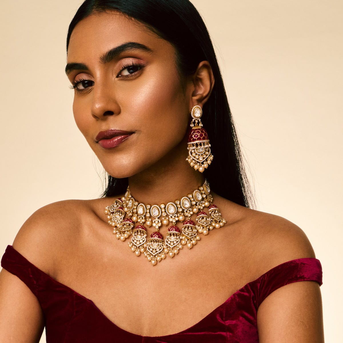 Kundan Polki Necklace Color Ruby Polish Victorian