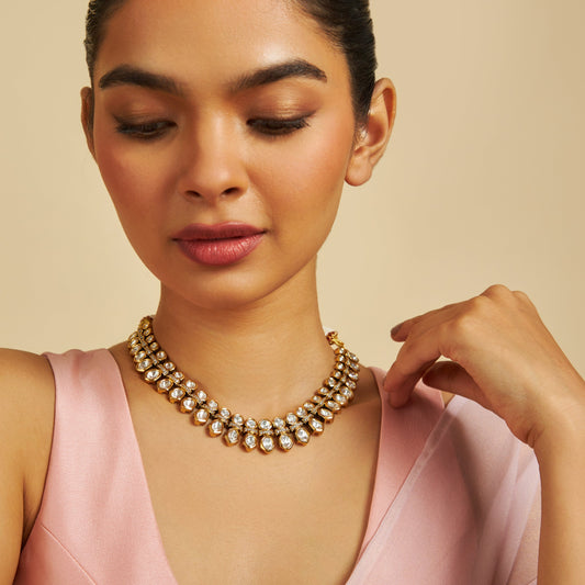 Kundan Polki Necklace Color White Polish Victorian