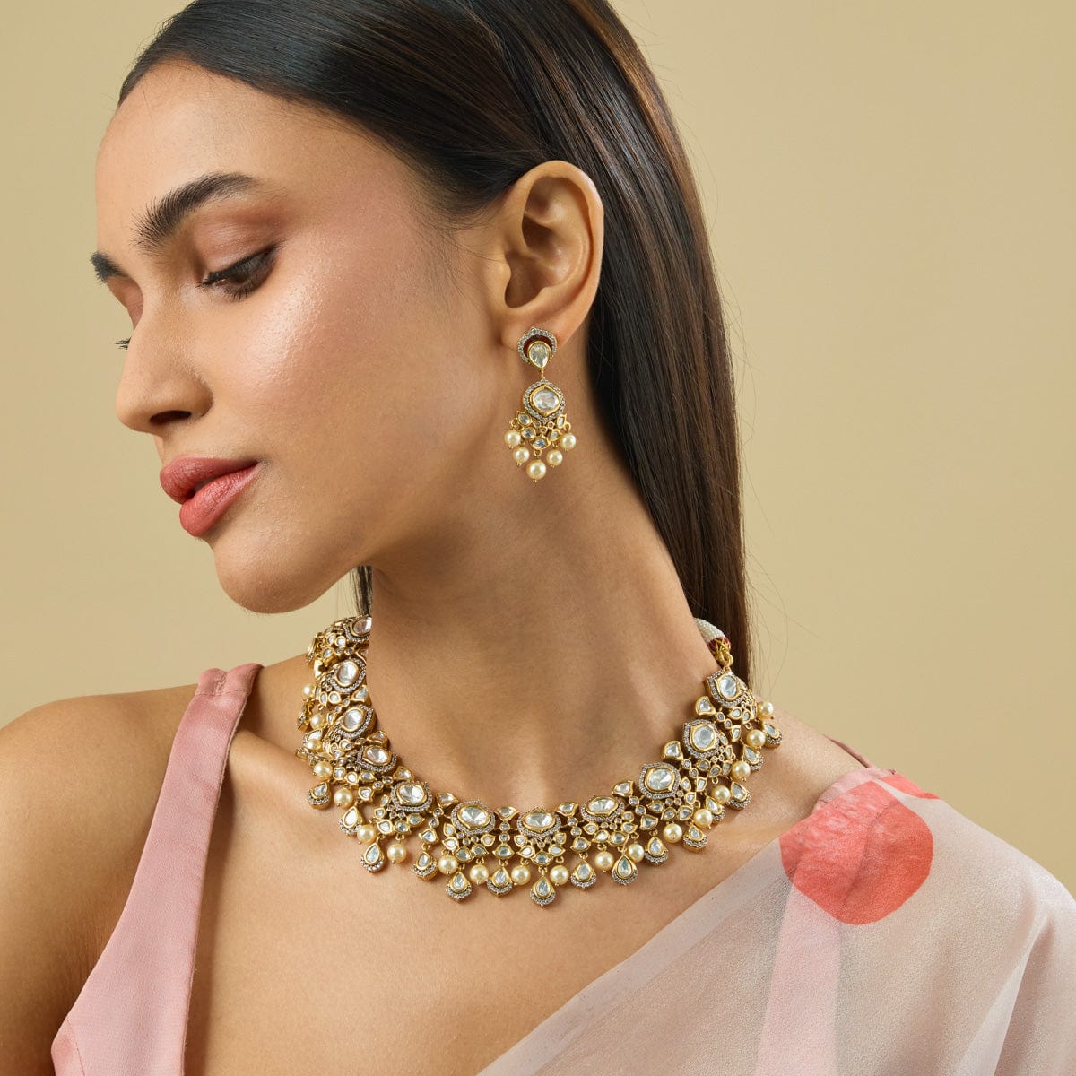 Kundan Polki Necklace Color White Polish Victorian