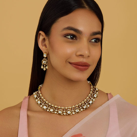 Kundan Polki Necklace Color White Polish Victorian