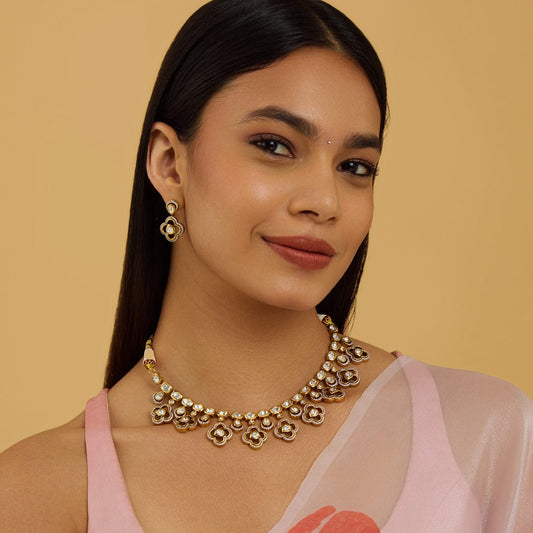 Kundan Polki Necklace Color White Polish Victorian