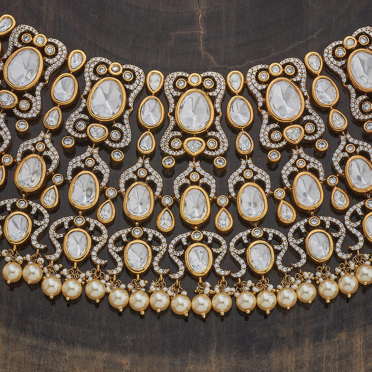 Kundan Polki Necklace Color White Polish Victorian