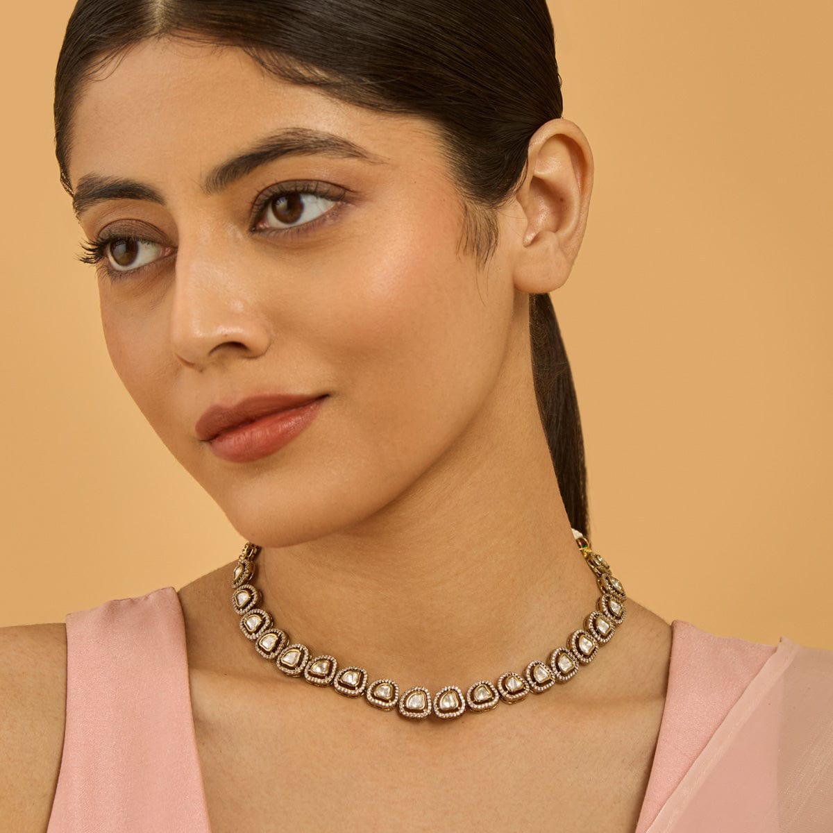 Kundan Polki Necklace Color White Polish Victorian