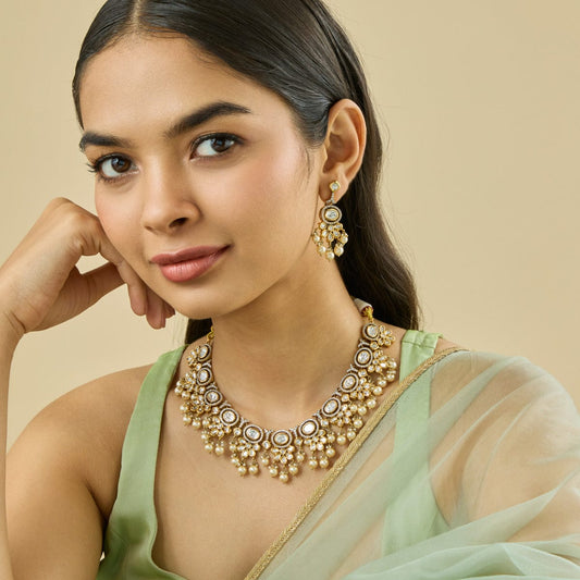 Kundan Polki Necklace Color White Polish Victorian