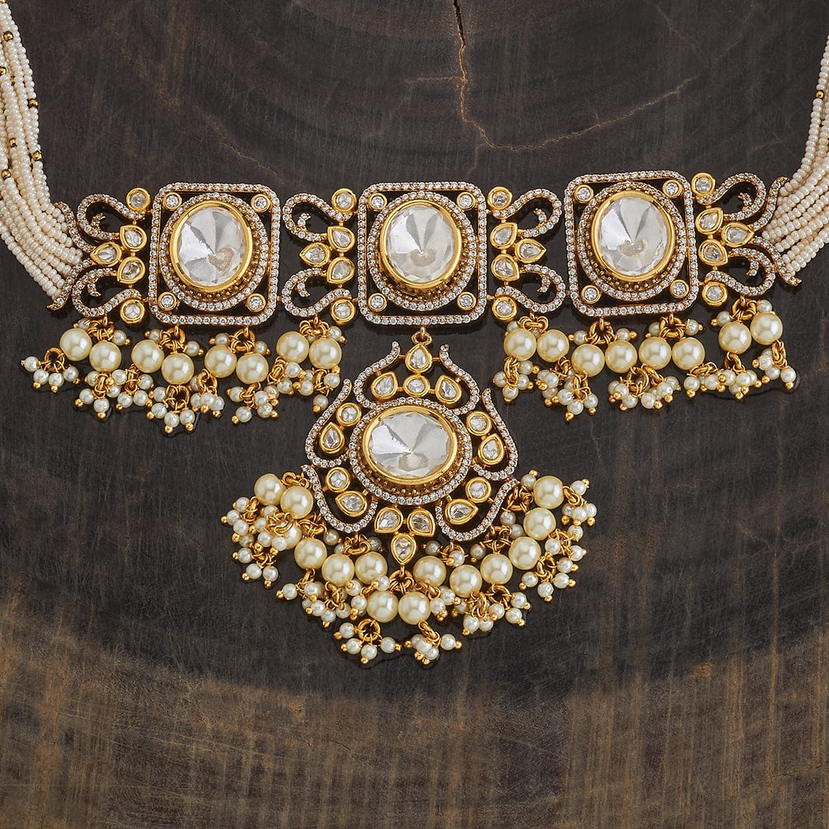 Kundan Polki Necklace Color White Polish Victorian