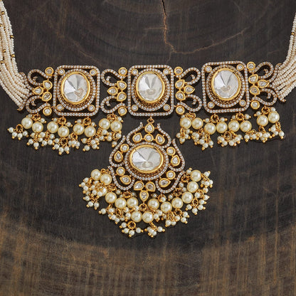 Kundan Polki Necklace Color White Polish Victorian