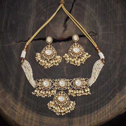 Kundan Polki Necklace Color White Polish Victorian