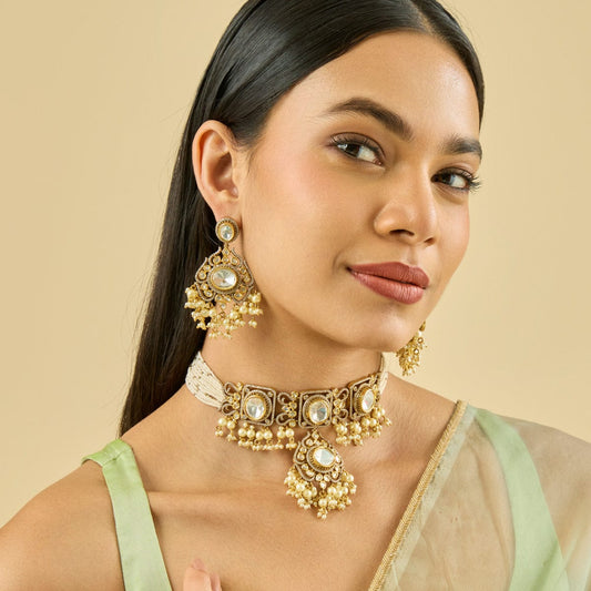 Kundan Polki Necklace Color White Polish Victorian