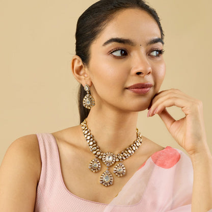 Kundan Polki Necklace Color White Polish Victorian