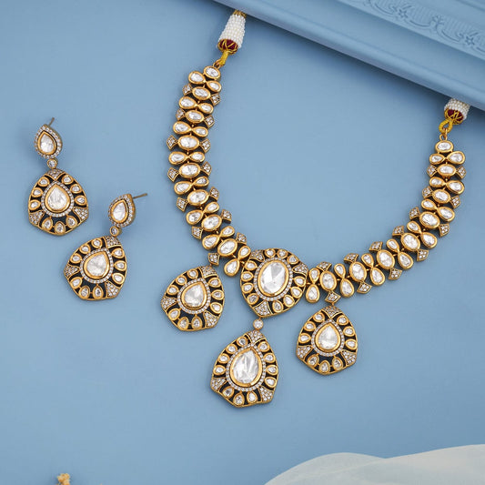 Kundan Polki Necklace Color White Polish Victorian