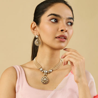 Kundan Polki Necklace Color White Polish Victorian