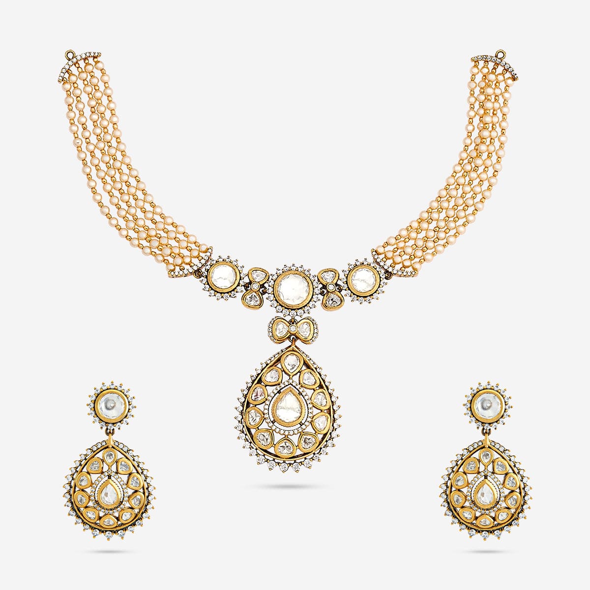Kundan Polki Necklace Color White Polish Victorian