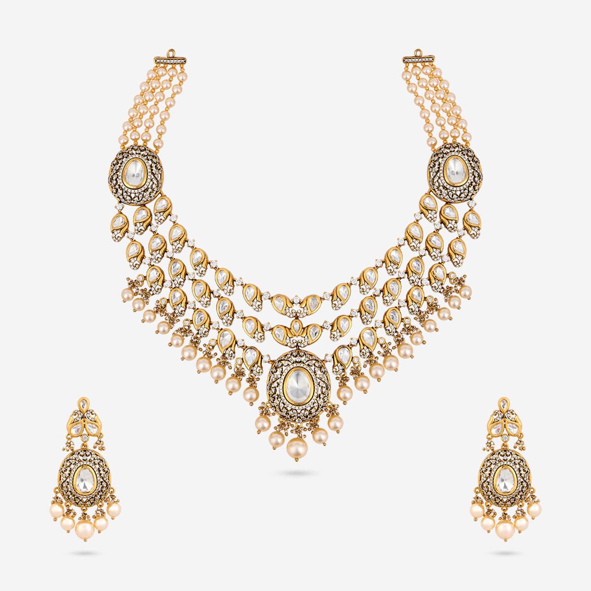 Kundan Polki Necklace Color White Polish Victorian