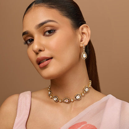 Kundan Polki Necklace Color White Polish Victorian