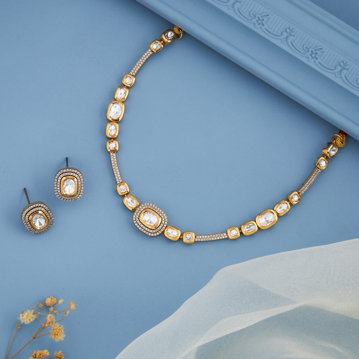 Kundan Polki Necklace Color White Polish Victorian