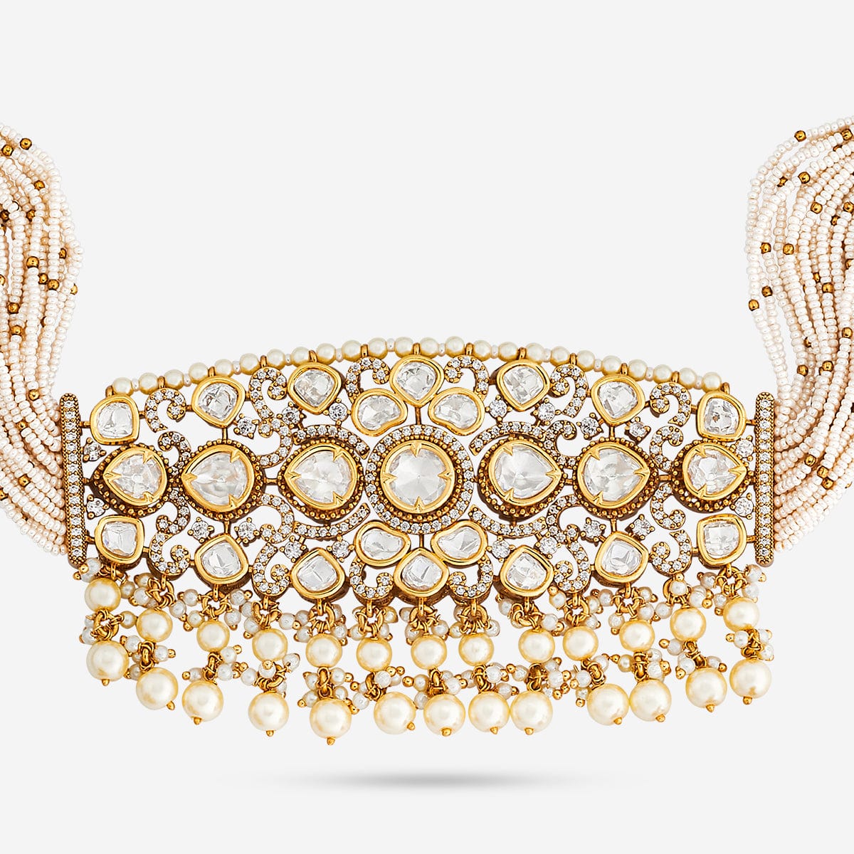 Kundan Polki Necklace Color White Polish Victorian