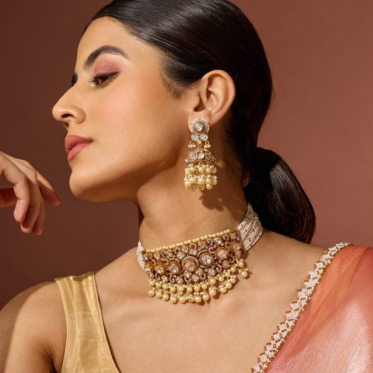 Kundan Polki Necklace Color White Polish Victorian