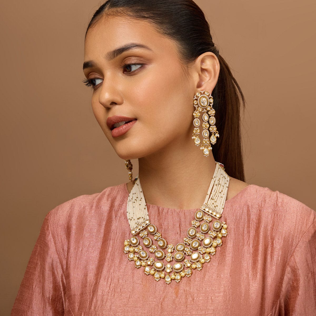 Kundan Polki Necklace Color White Polish Victorian