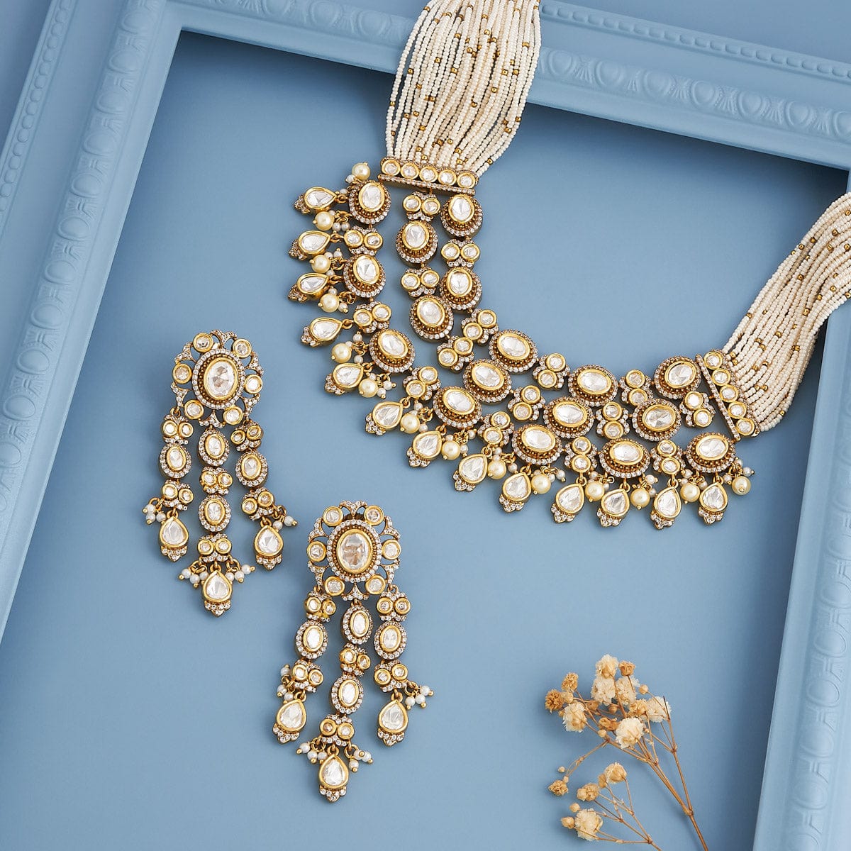 Kundan Polki Necklace Color White Polish Victorian