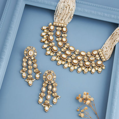Kundan Polki Necklace Color White Polish Victorian