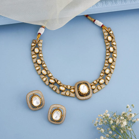 Kundan Polki Necklace Color White Polish Victorian