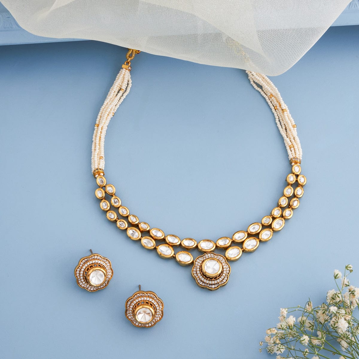 Kundan Polki Necklace Color White Polish Victorian