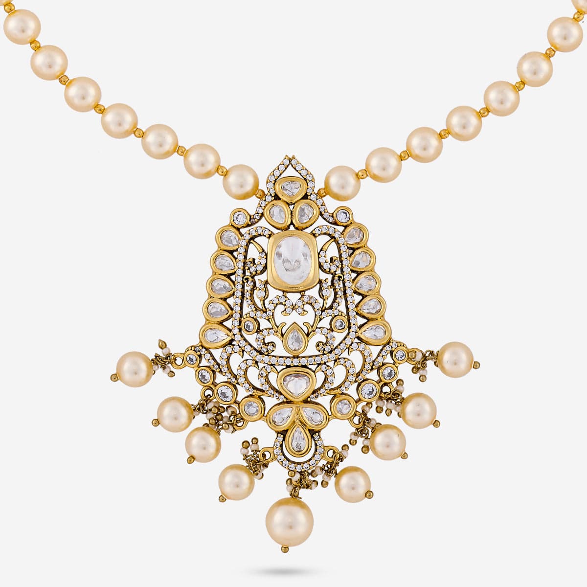 Kundan Polki Necklace Color White Polish Victorian
