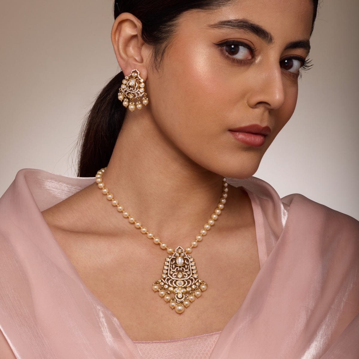 Kundan Polki Necklace Color White Polish Victorian