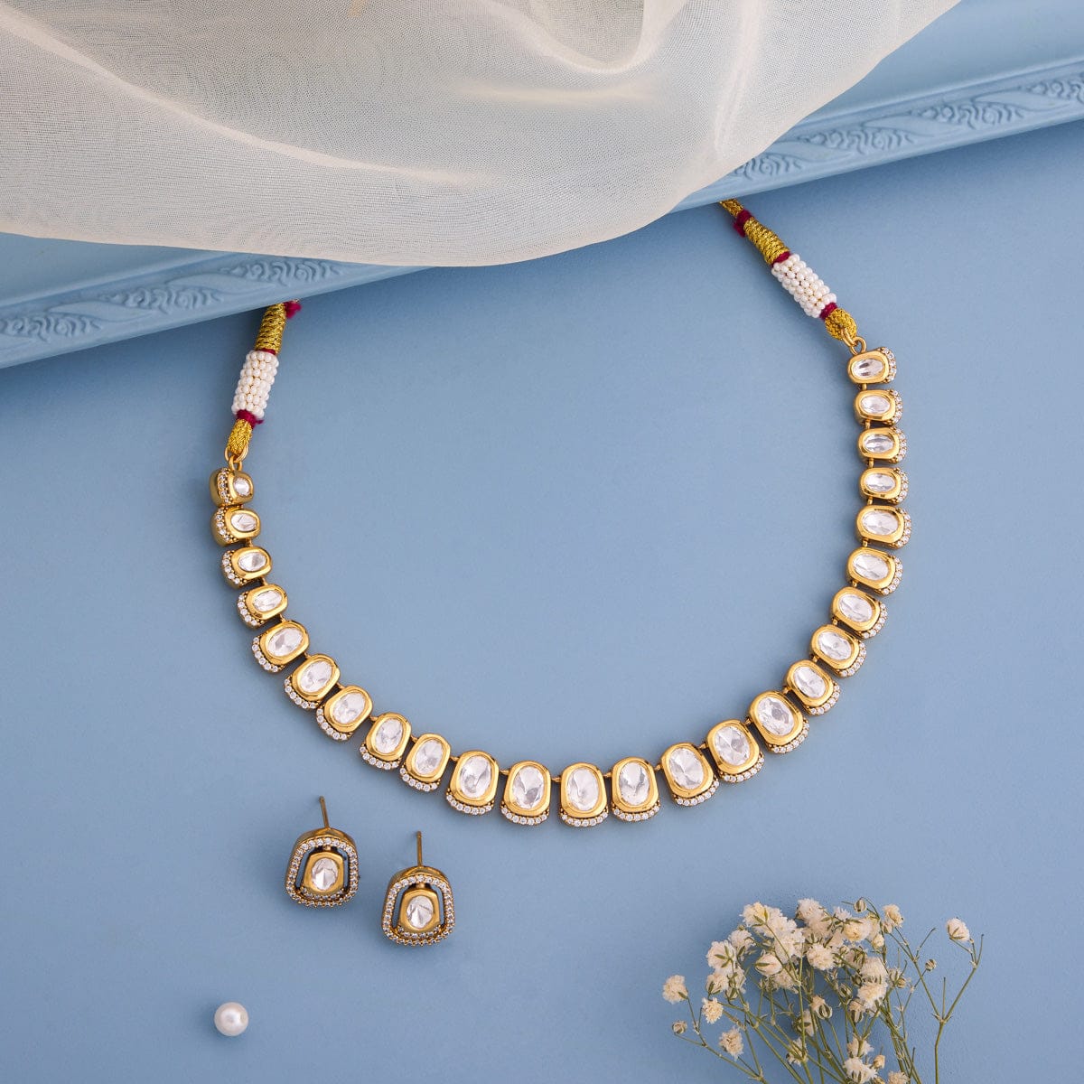 Kundan Polki Necklace Color White Polish Victorian