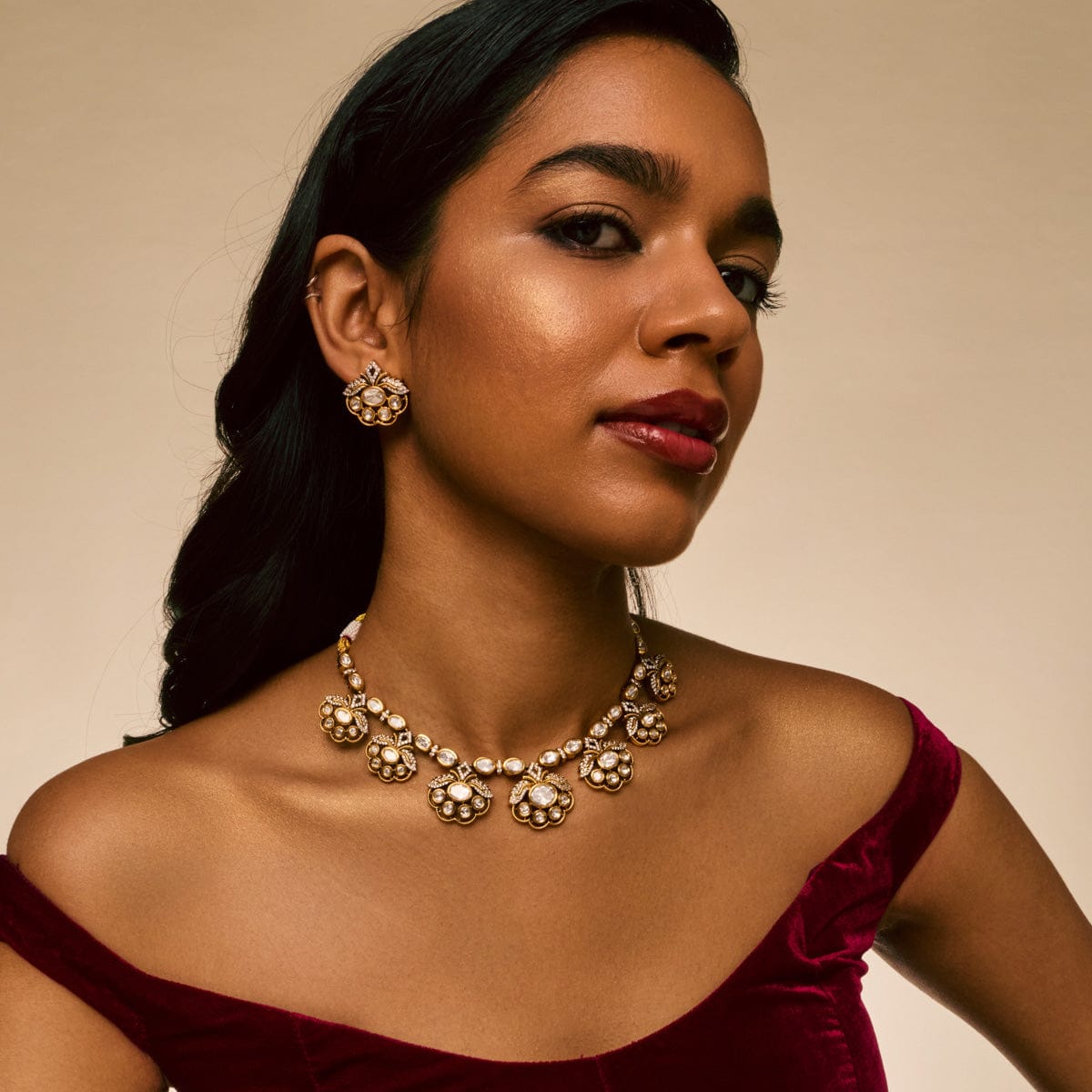 Kundan Polki Necklace Color White Polish Victorian