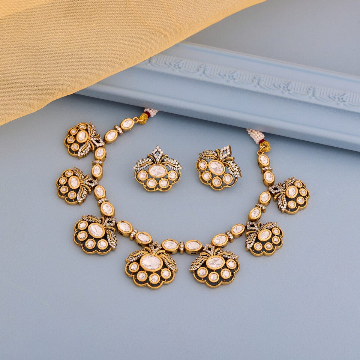 Kundan Polki Necklace Color White Polish Victorian