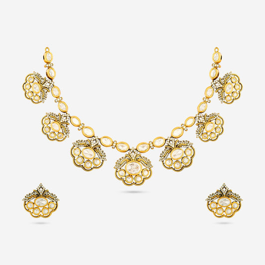 Kundan Polki Necklace Color White Polish Victorian