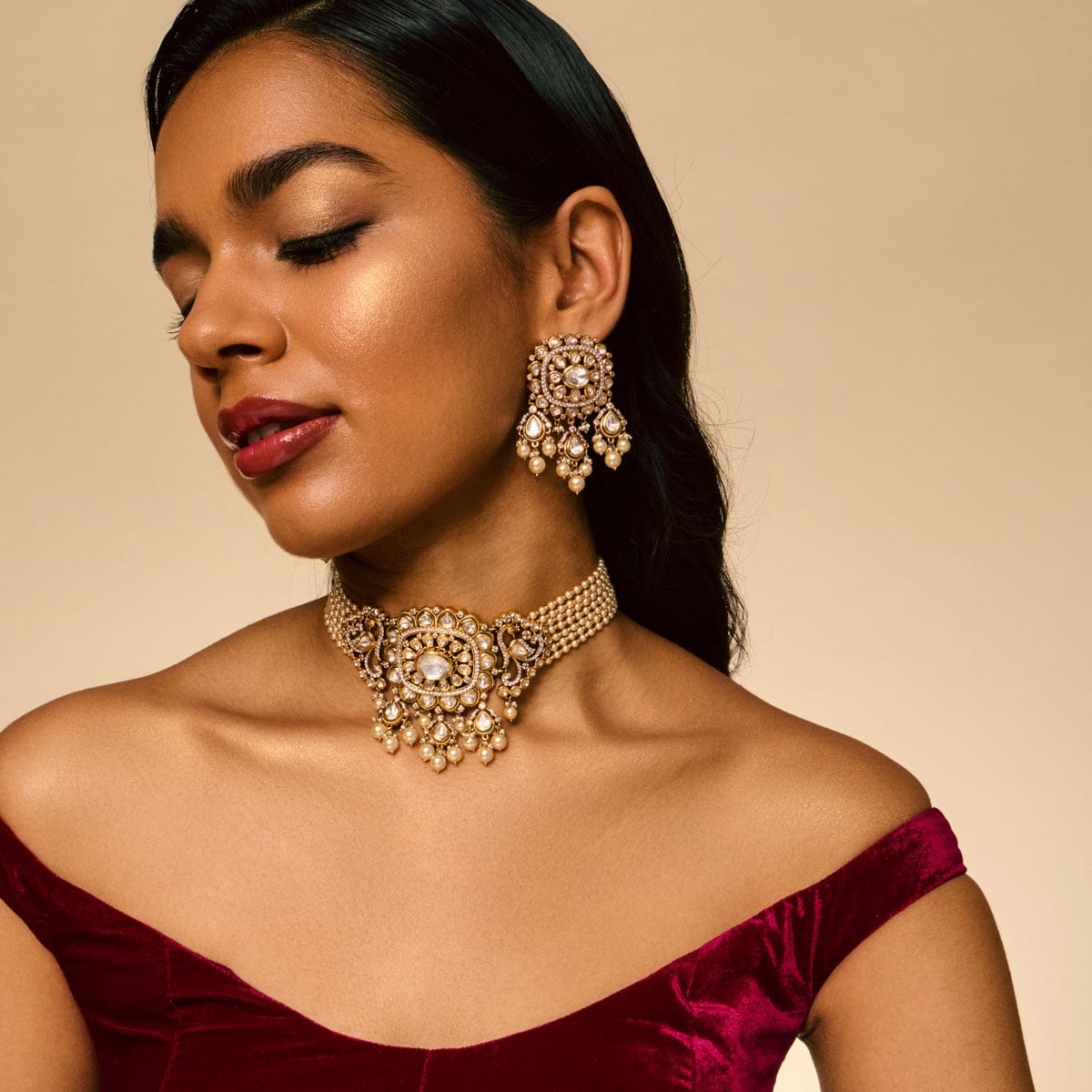 Kundan Polki Necklace Color White Polish Victorian