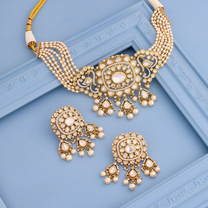 Kundan Polki Necklace Color White Polish Victorian