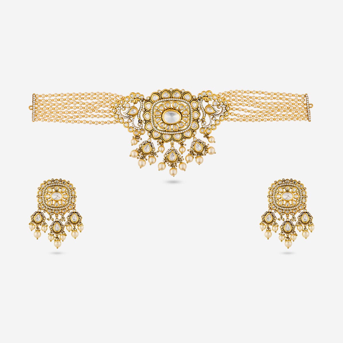 Kundan Polki Necklace Color White Polish Victorian