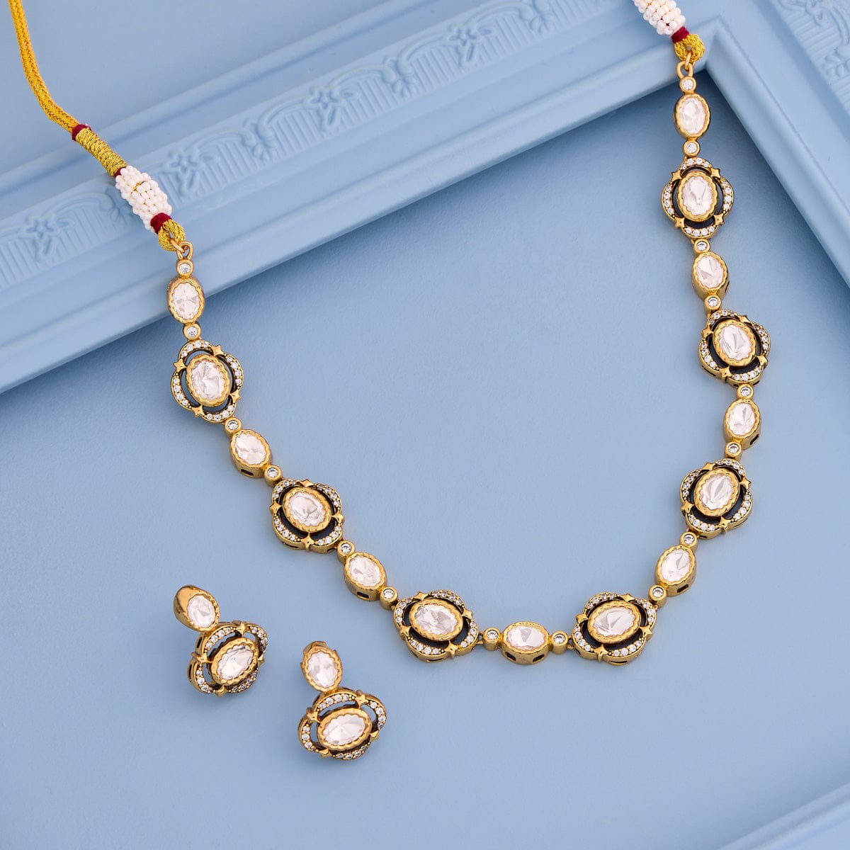Kundan Polki Necklace Color White Polish Victorian