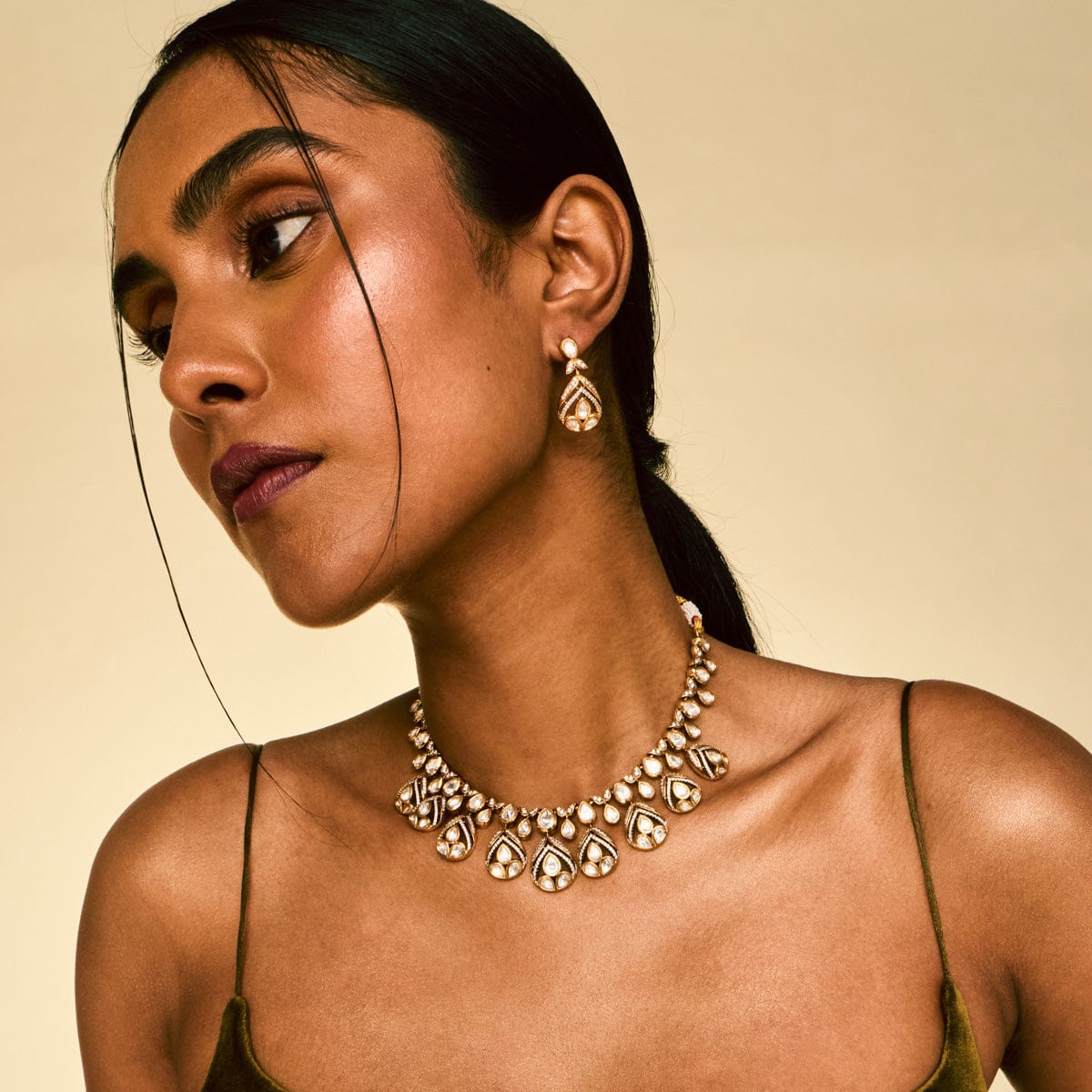 Kundan Polki Necklace Color White Polish Victorian