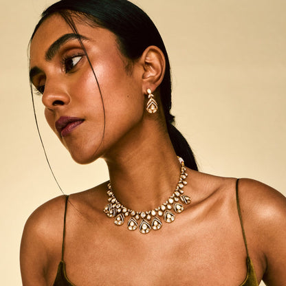 Kundan Polki Necklace Color White Polish Victorian